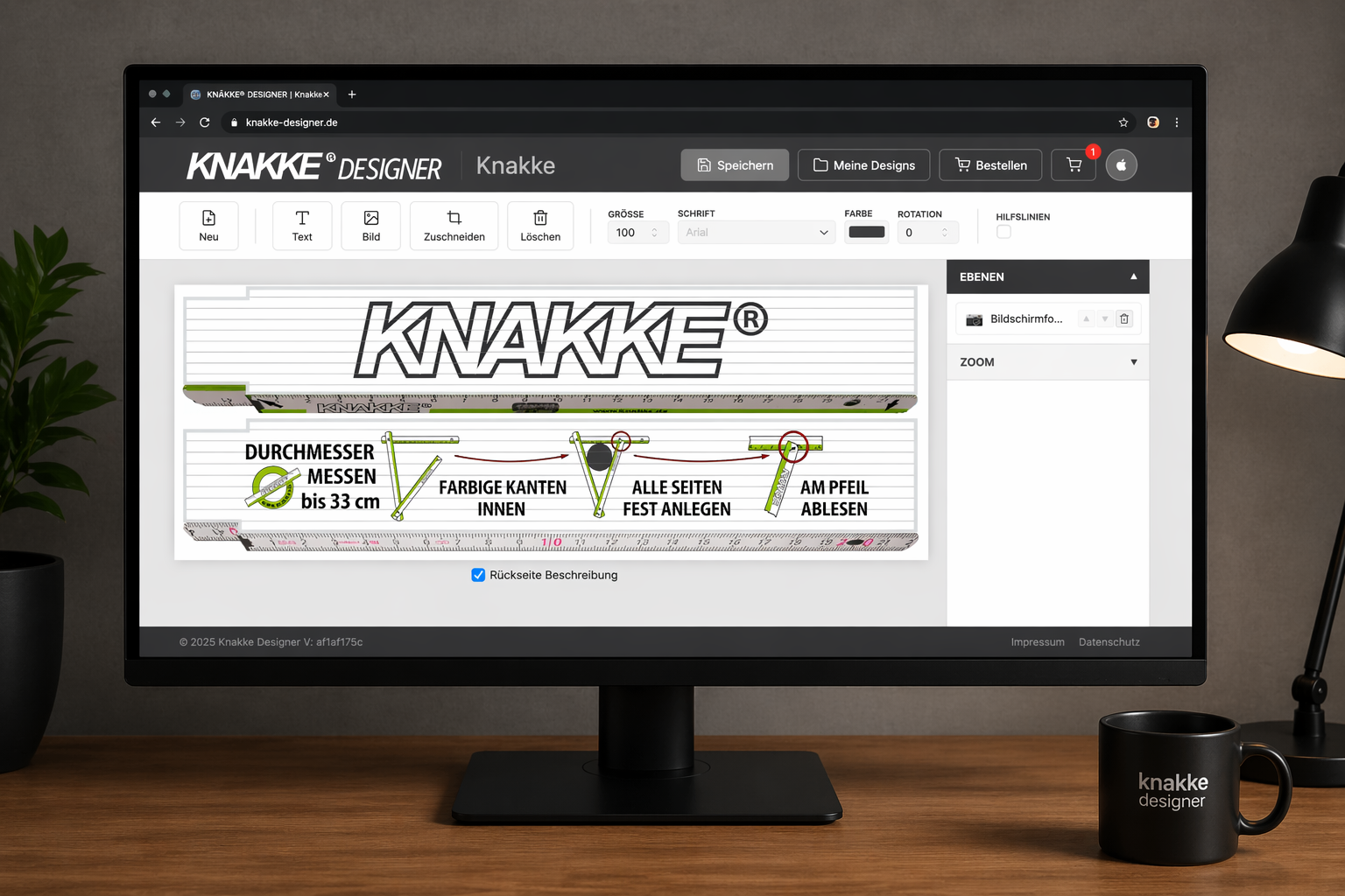 KNAKKE Designer – Screenshot des Online-Konfigurators im Browser auf einem Desktop-Monitor